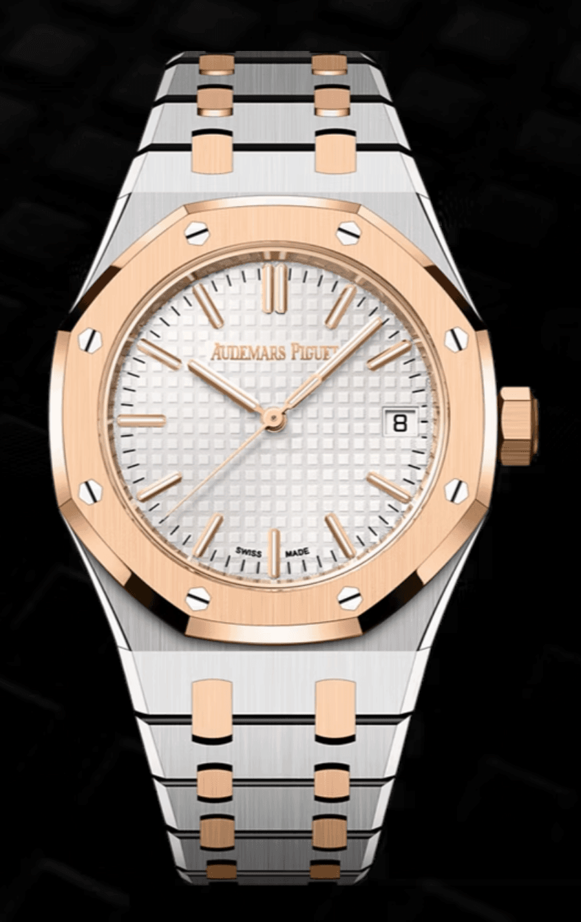 Audemars Piguet Royal Oak 37mm Silver "Grande Tapisserie" Dial Two-Tone Stainless Steel and Rose Gold