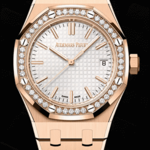 Audemars Piguet Royal Oak 37mm White "Grande Tapisserie" Dial Diamond Bezel Full Rose Gold