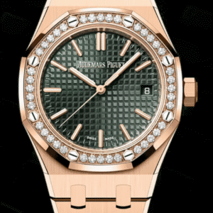 Audemars Piguet Royal Oak 37mm Khaki Green "Grande Tapisserie" Dial Diamond Bezel Full Rose Gold