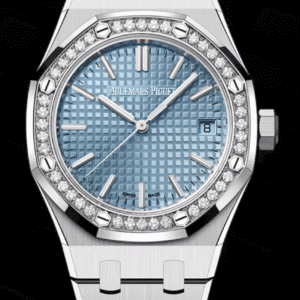 Audemars Piguet Royal Oak 37mm Light Blue "Grande Tapisserie" Dial Diamond Bezel Stainless Steel