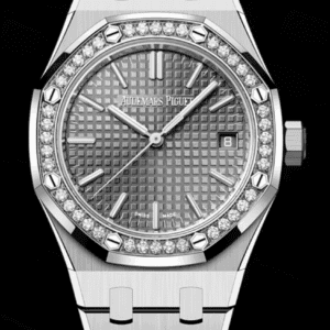 Audemars Piguet Royal Oak 37mm Grey "Grande Tapisserie" Dial Diamond Bezel Stainless Steel