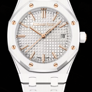 Audemars Piguet Royal Oak 34mm Silver-Toned "Grande Tapisserie" Dial White Ceramic