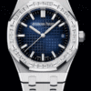 Audemars Piguet Royal Oak 34mm Smoked Blue "Grande Tapisserie" Dial Baguette Bezel Full White Gold