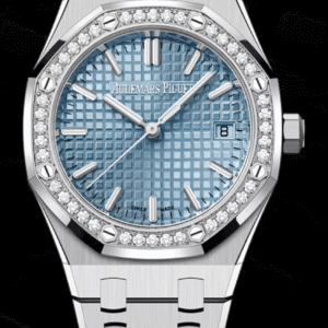 Audemars Piguet Royal Oak 34mm Light Blue "Grande Tapisserie" Dial Diamond Bezel Stainless Steel