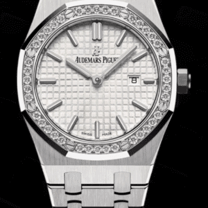 Audemars Piguet Royal Oak 33mm Silver-Toned "Grande Tapisserie" Dial Diamond Bezel Stainless Steel