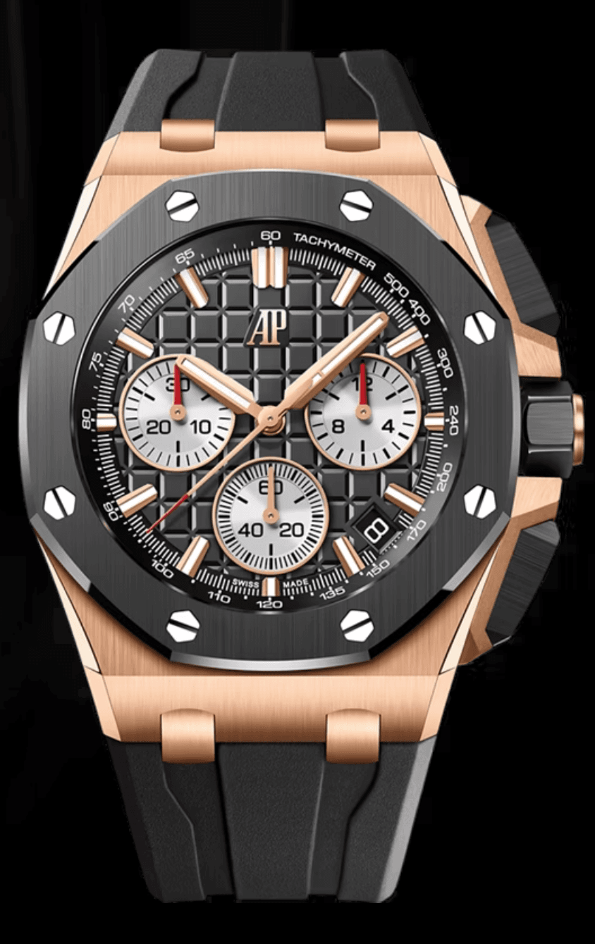 Audemars Piguet Royal Oak Offshore Chronograph 43mm Black "Mega Tapisserie" Dial Rose Gold