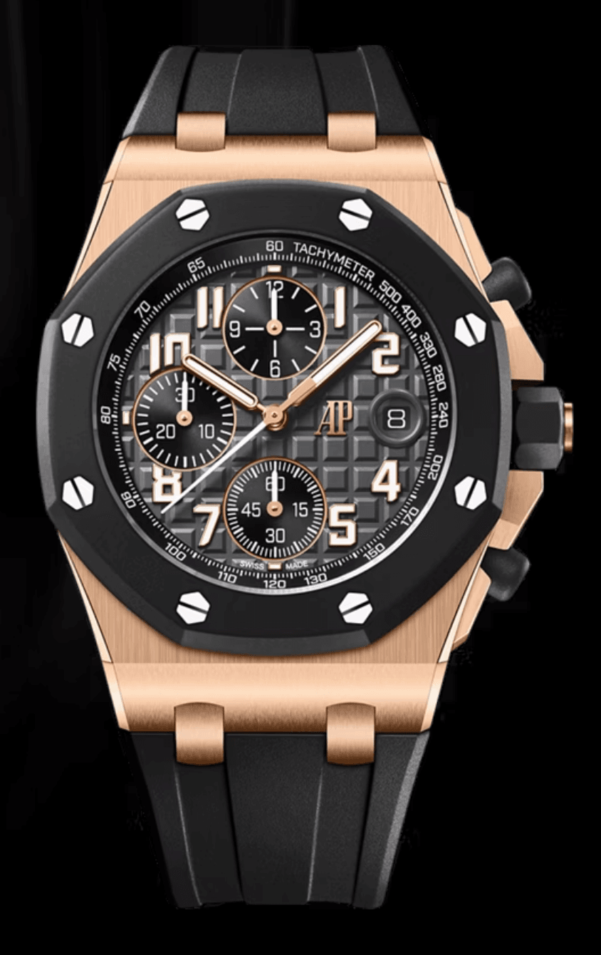 Audemars Piguet Royal Oak Offshore Chronograph 42mm Black "Mega Tapisserie" Dial Rose Gold