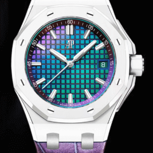 Audemars Piguet Royal Oak Offshore 37mm Chameleon "Mega Tapisserie" Dial White Ceramic Purple Iridescent Alligator Strap