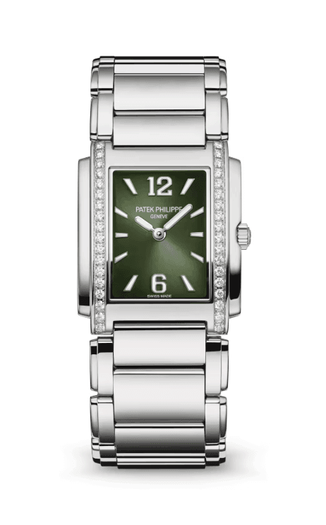 Patek Philippe Twenty-4 Sunburst Olive Green Dial Diamond Bezel Stainless Steel