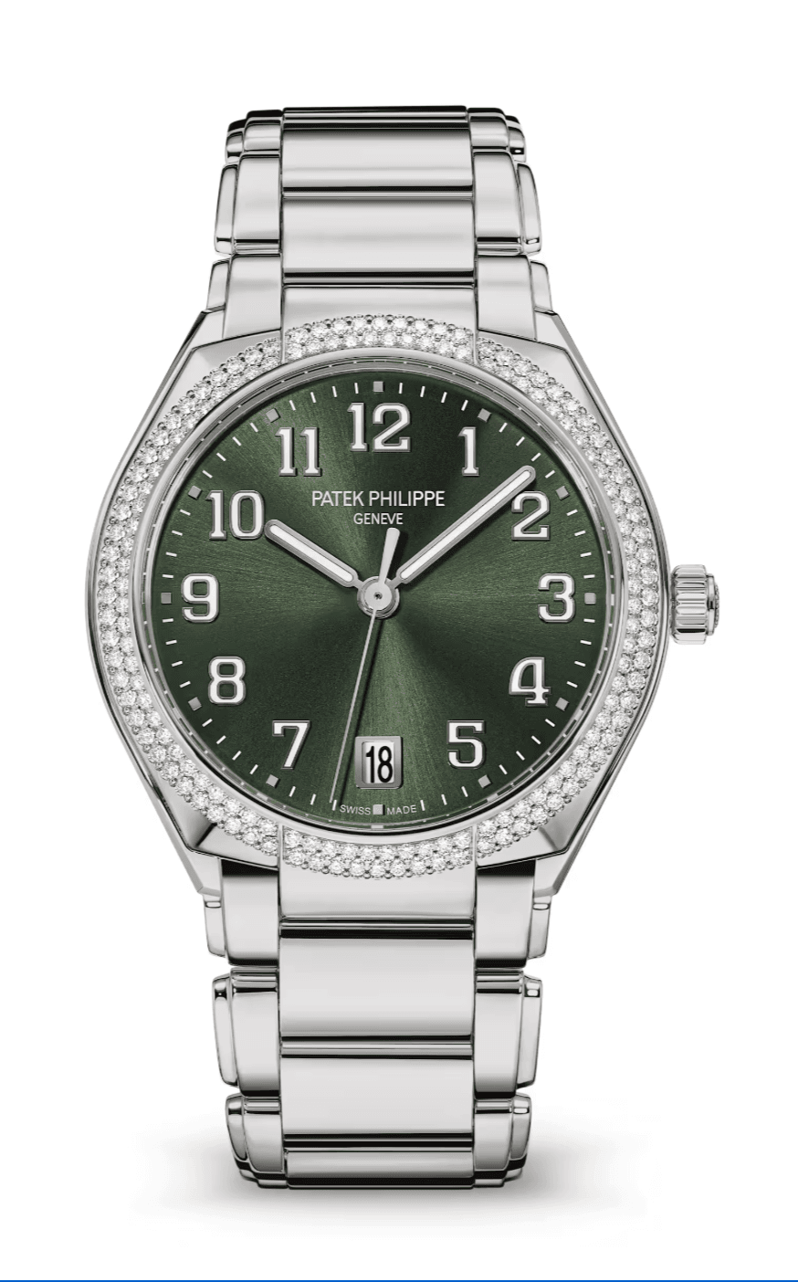 Patek Philippe Twenty-4 36mm Sunburst Olive Green Dial Double Diamond Bezel Stainless Steel