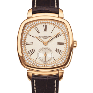 Patek Philippe Gondolo Small Seconds Silver Grained Dial Diamond Inner Case Rose Gold Dark Chestnut Alligator Strap