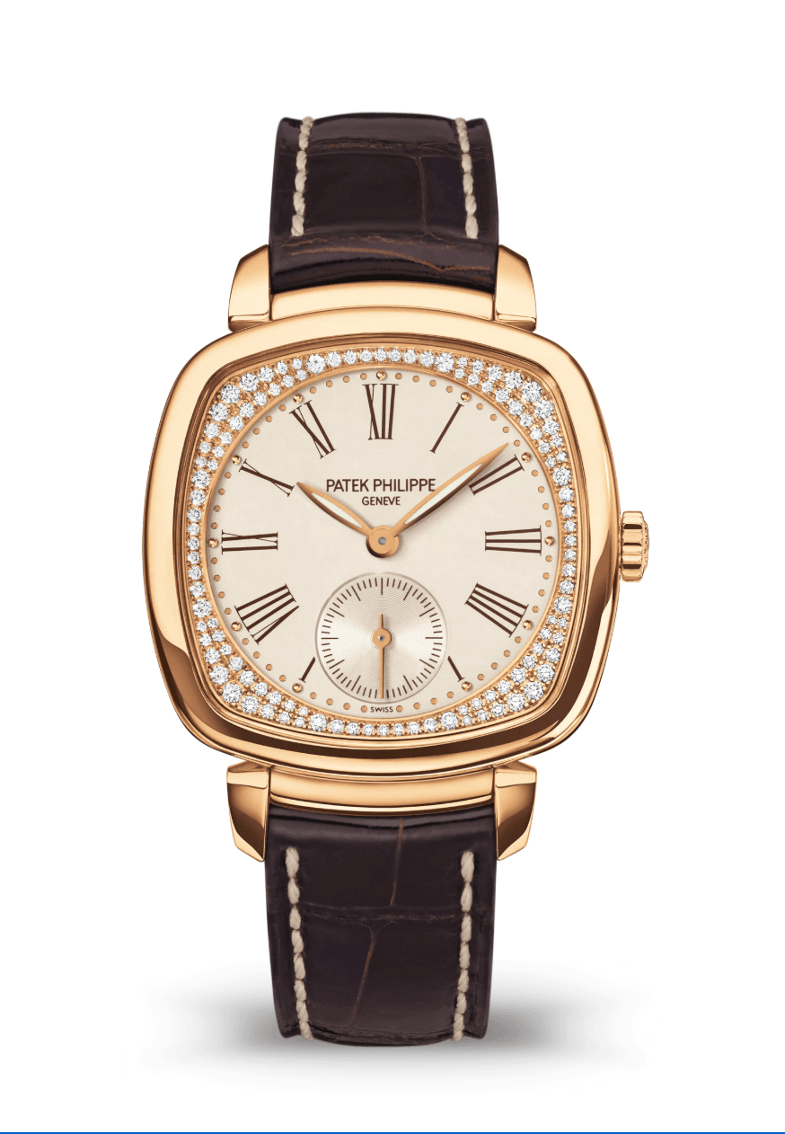 Patek Philippe Gondolo Small Seconds Silver Grained Dial Diamond Inner Case Rose Gold Dark Chestnut Alligator Strap
