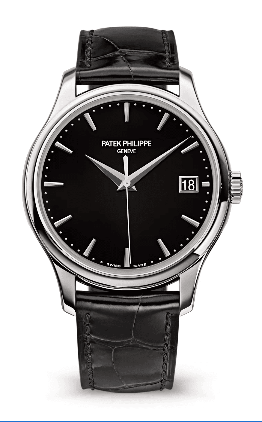 Patek Philippe Calatrava 39mm Lacquered Black Dial White Gold Black Alligator Strap
