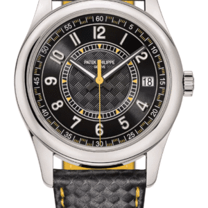 Patek Philippe Calatrava 40mm Ebony Black-Yellow Dial White Gold Dark Carbon-Style Calfskin Strap