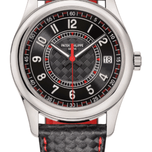 Patek Philippe Calatrava 40mm Ebony Black-Red Dial White Gold Dark Carbon-Style Calfskin Strap