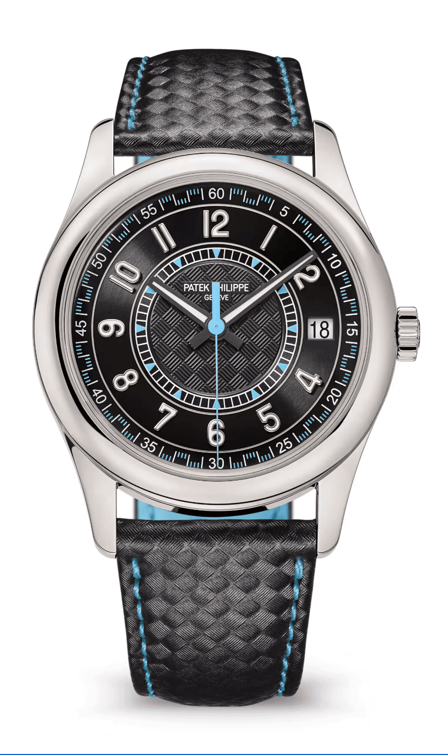 Patek Philippe Calatrava 40mm Ebony Black-Blue Dial White Gold Dark Carbon-Style Calfskin Strap
