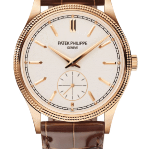 Patek Philippe Calatrava 39mm Silver Grained Dial Rose Gold Chocolate Brown Alligator Strap