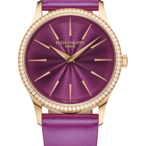 Patek Philippe Calatrava 35mm Lacquered Purple Dial Diamond Bezel Rose Gold Violine Calfskin Strap