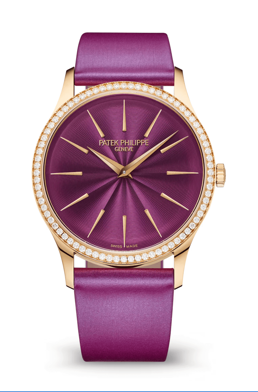 Patek Philippe Calatrava 35mm Lacquered Purple Dial Diamond Bezel Rose Gold Violine Calfskin Strap