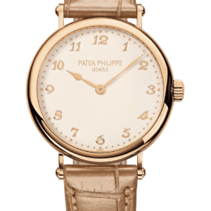 Patek Philippe Calatrava 34mm Silver Grained Dial Rose Gold Beige Alligator Strap
