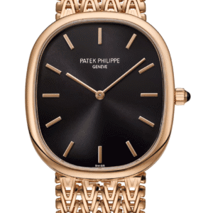 Patek Philippe Golden Ellipse Sunburst Ebony Black Dial Full Rose Gold