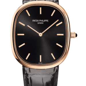 Patek Philippe Golden Ellipse Sunburst Ebony Black Dial Rose Gold Black Alligator Strap