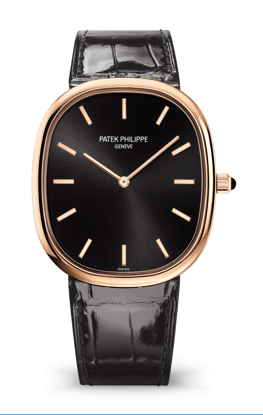 Patek Philippe Golden Ellipse Sunburst Ebony Black Dial Rose Gold Black Alligator Strap
