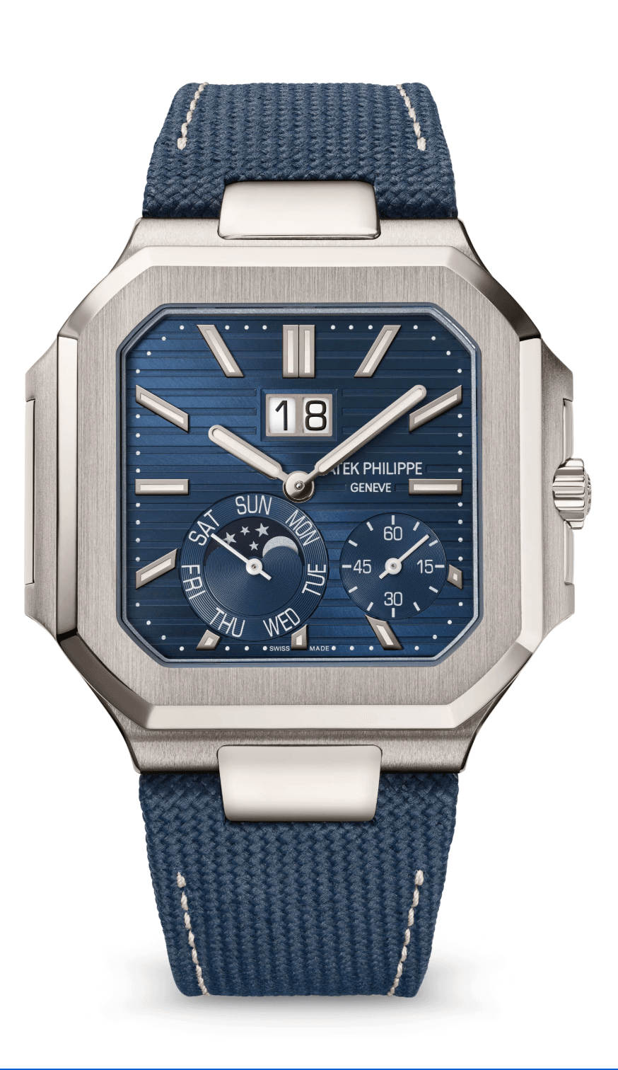Patek Philippe Cubitus 45mm Sunburst Blue Dial Platinum Navy Blue Fabric Strap