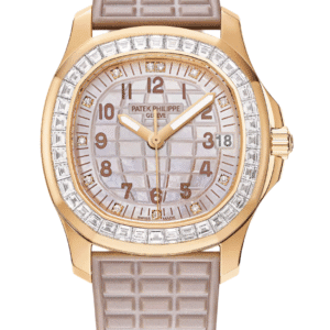 Patek Philippe Aquanaut 35mm Mother of Pearl Diamond Dial Baguette Bezel Rose Gold