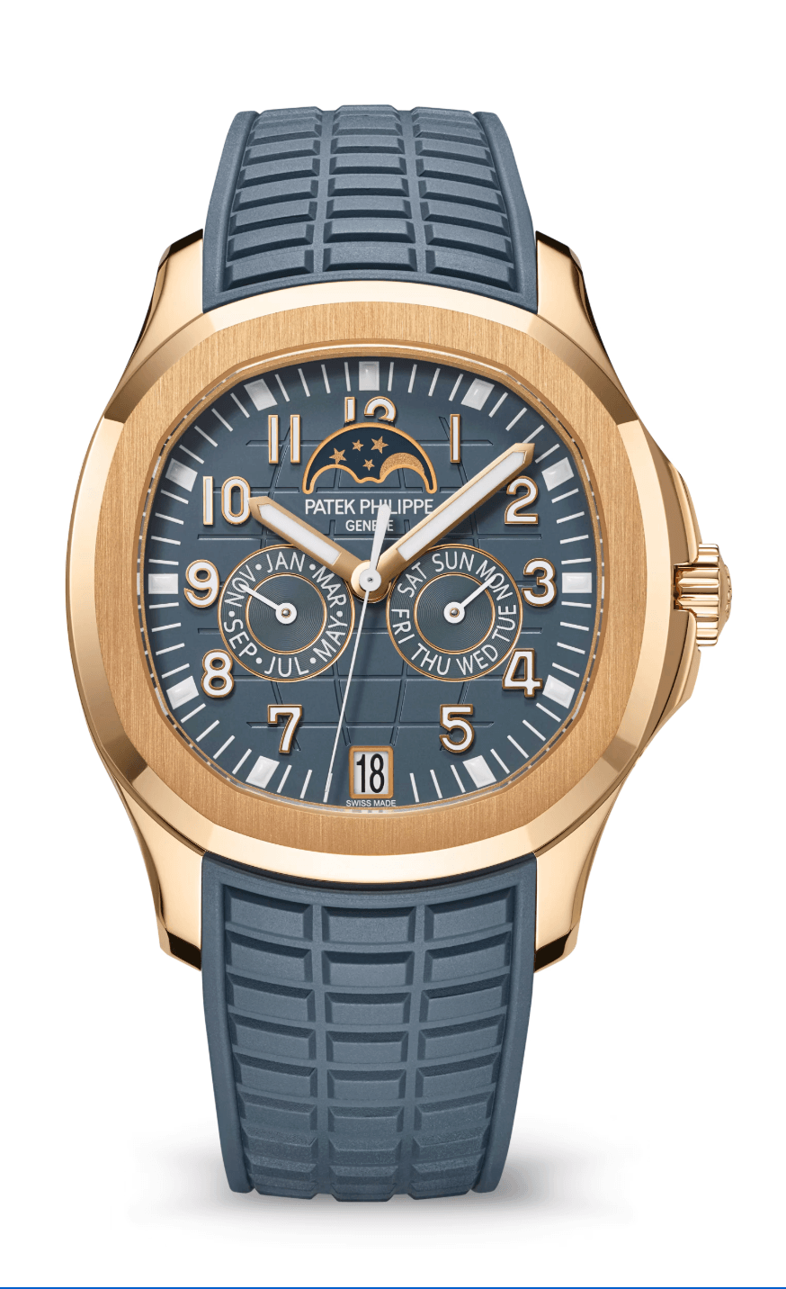 Patek Philippe Aquanaut Annual Calendar 40mm Opaline Blue-Grey Dial Rose Gold