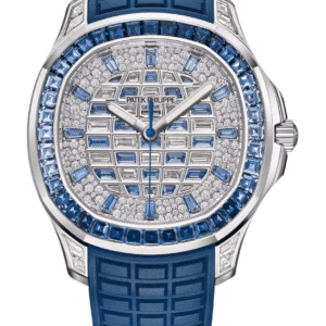 Patek Philippe Aquanaut Luce 39mm Pave Diamond Sapphire Dial Blue Baguette Sapphire Bezel White Gold