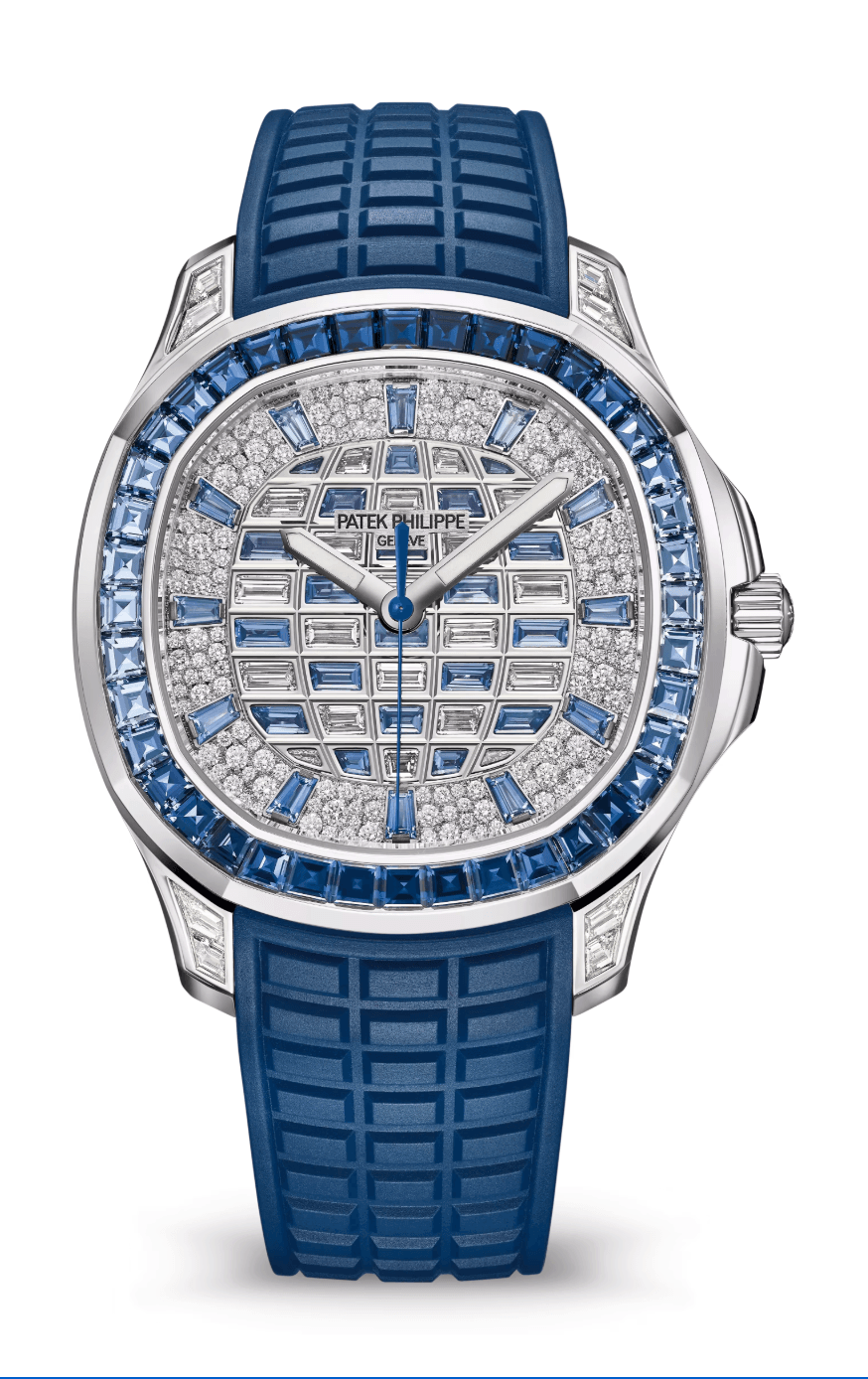 Patek Philippe Aquanaut Luce 39mm Pave Diamond Sapphire Dial Blue Baguette Sapphire Bezel White Gold