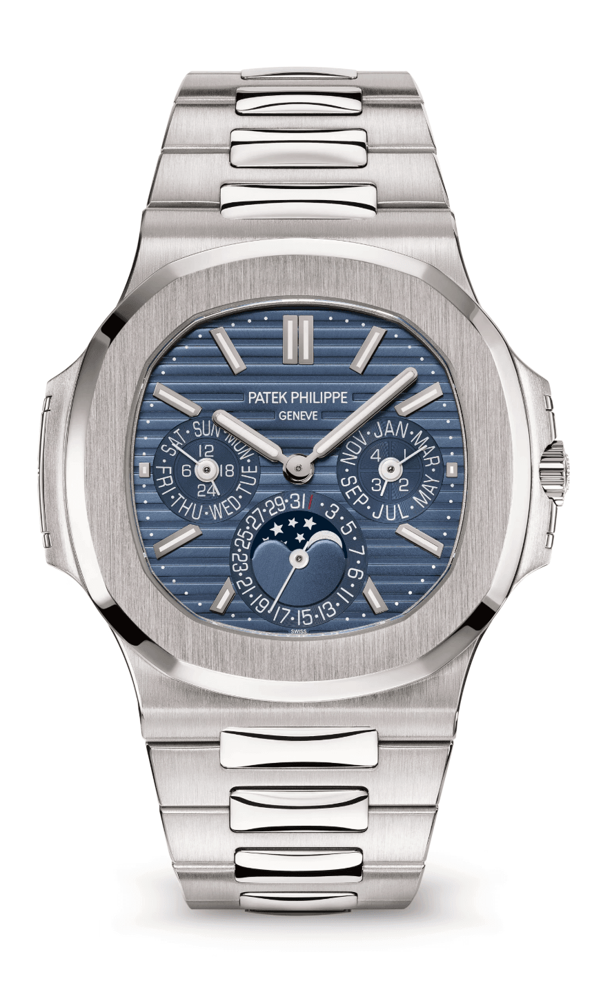 Patek Philippe Nautilus Perpetual Calendar 40mm Sunburst Blue Dial Full White Gold