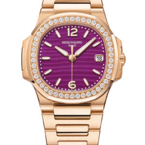 Patek Philippe Nautilus 32mm Lacquered Purple Dial Diamond Bezel Full Rose Gold