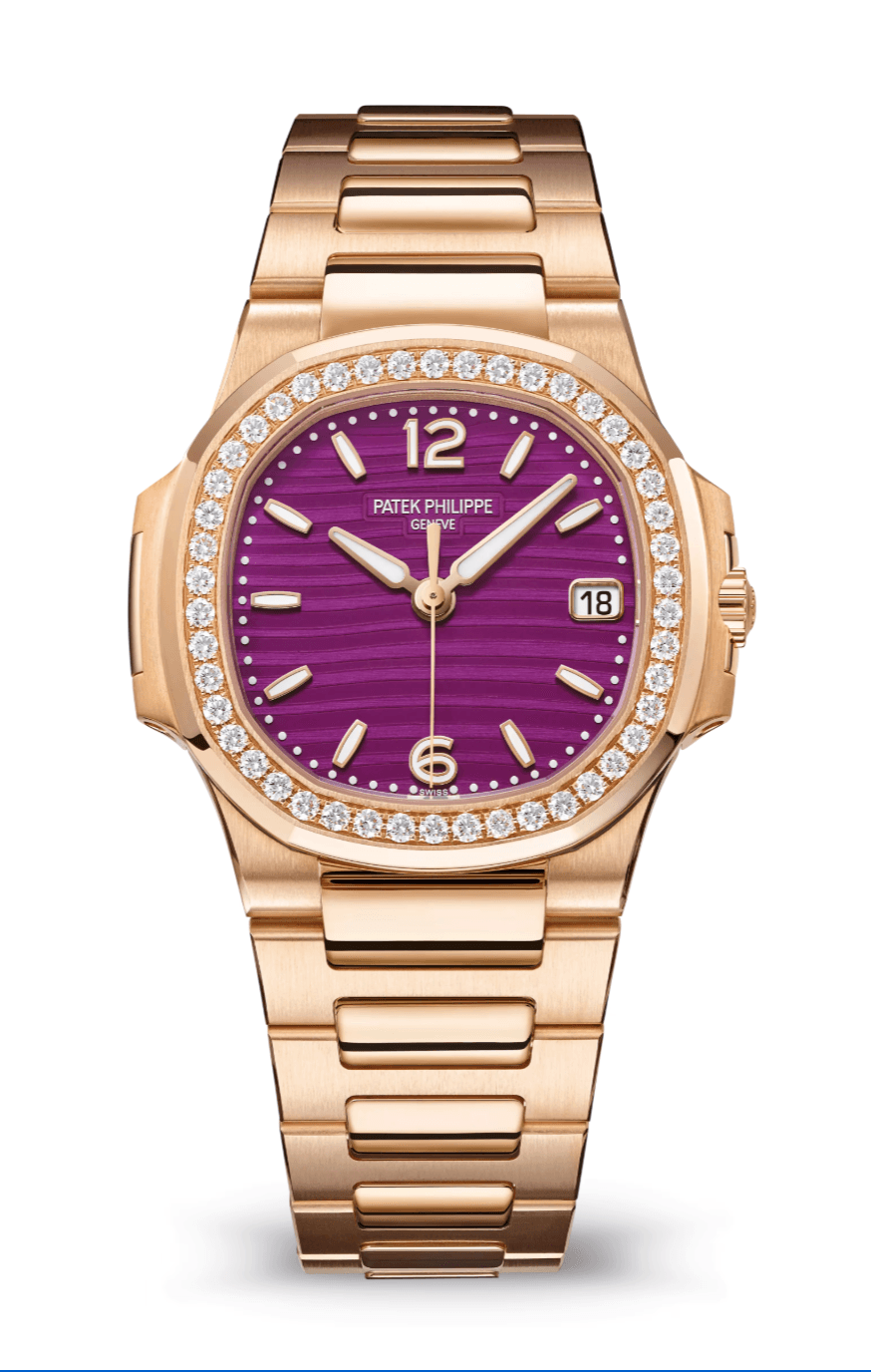 Patek Philippe Nautilus 32mm Lacquered Purple Dial Diamond Bezel Full Rose Gold