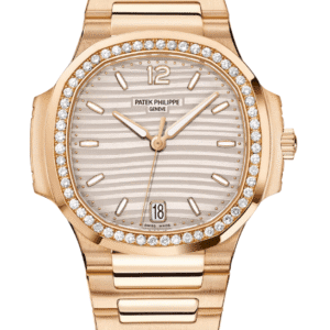 Patek Philippe Nautilus 35mm Opaline Silver Dial Diamond Bezel Full Rose Gold