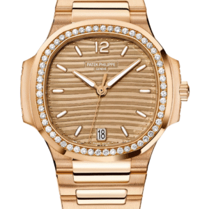 Patek Philippe Nautilus 35mm Opaline Golden Brown Dial Diamond Bezel Full Rose Gold