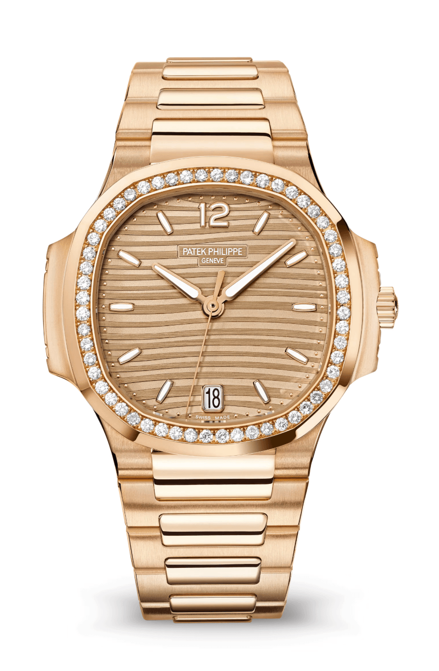 Patek Philippe Nautilus 35mm Opaline Golden Brown Dial Diamond Bezel Full Rose Gold
