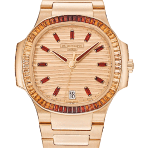 Patek Philippe Nautilus 35mm Rose-Gilt Spessartite Dial Champagne-Cognac Spessartites Bezel Full Rose Gold