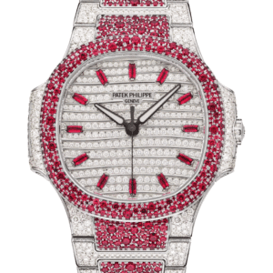 Patek Philippe Nautilus 35mm Pave Diamond Rubies Full White Gold