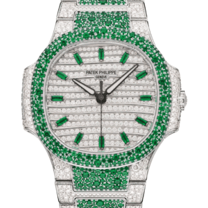 Patek Philippe Nautilus 35mm Pave Diamond Emeralds Full White Gold