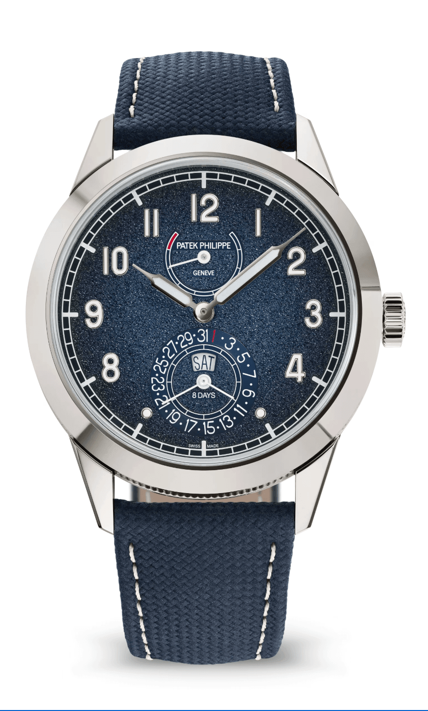 Patek Philippe Complications Day-Date 41mm Textured Blue Black Gradient White Gold Navy Blue Calfskin Strap