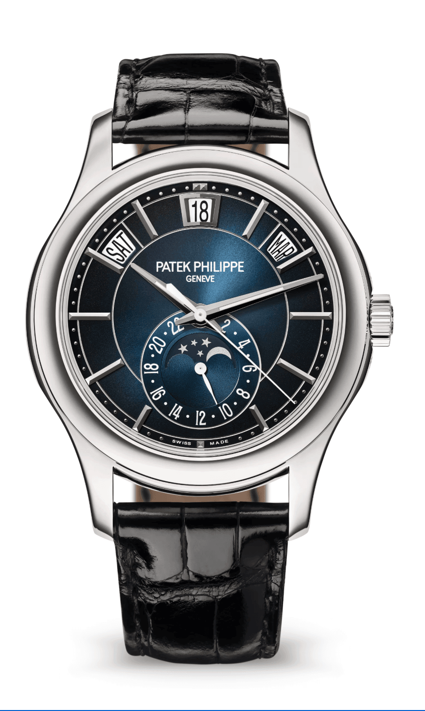 Patek Philippe Complications Annual Calendar 40mm Textured Blue Black Gradient White Gold Black Alligator Strap