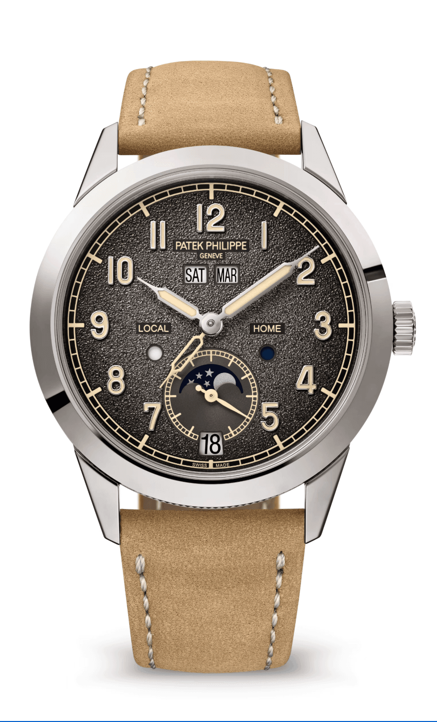 Patek Philippe Complications Annual Calendar 41mm Charcoal Grey Black Gradient Dial Rose Gold Matte Beige Calfskin Strap