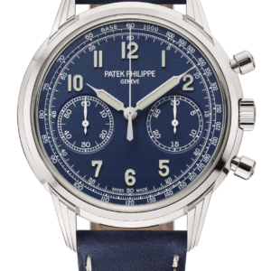 Patek Philippe Complications Chronograph 41mm Blue Dial White Gold Navy Blue Calfskin Strap