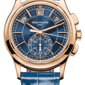 Patek Philippe Complications Flyback Chronograph Annual Calendar 42mm Sunburst Blue Dial Rose Gold Dark Blue Alligator Strap