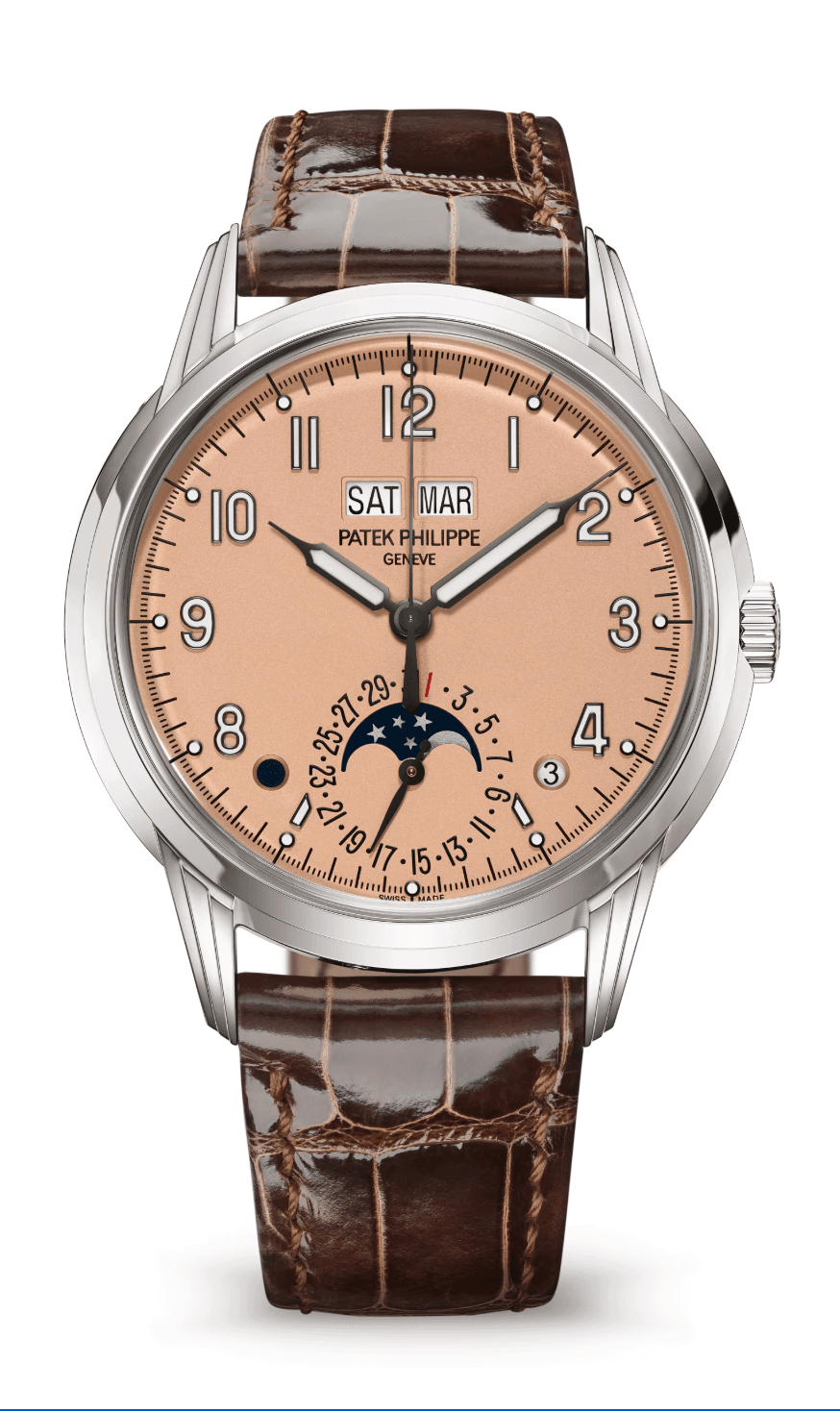 Patek Philippe Grand Complications Perpetual Calendar 40mm Opaline Rose-Gilt Dial White Gold Chocolate Brown Alligator Strap