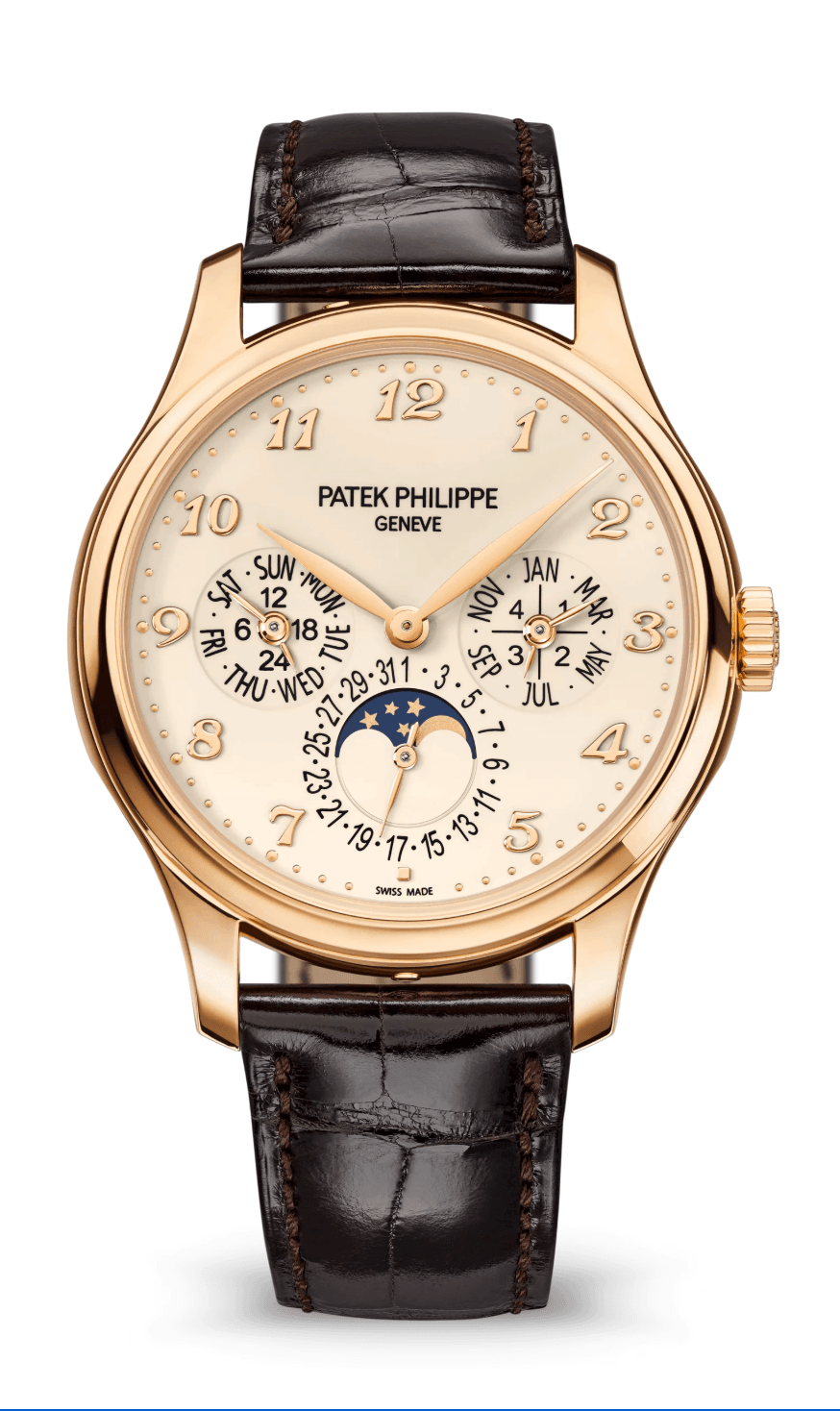 Patek Philippe Grand Complications Perpetual Calendar 39mm Lacquered Ivory Dial Rose Gold Dark Chestnut Alligator Strap