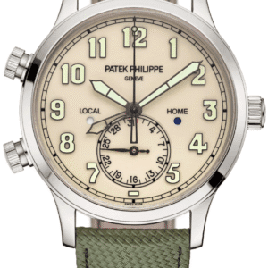 Patek Philippe Complications 42mm Lacquered Ivory Dial White Gold Khaki Green Composite Fabric Strap