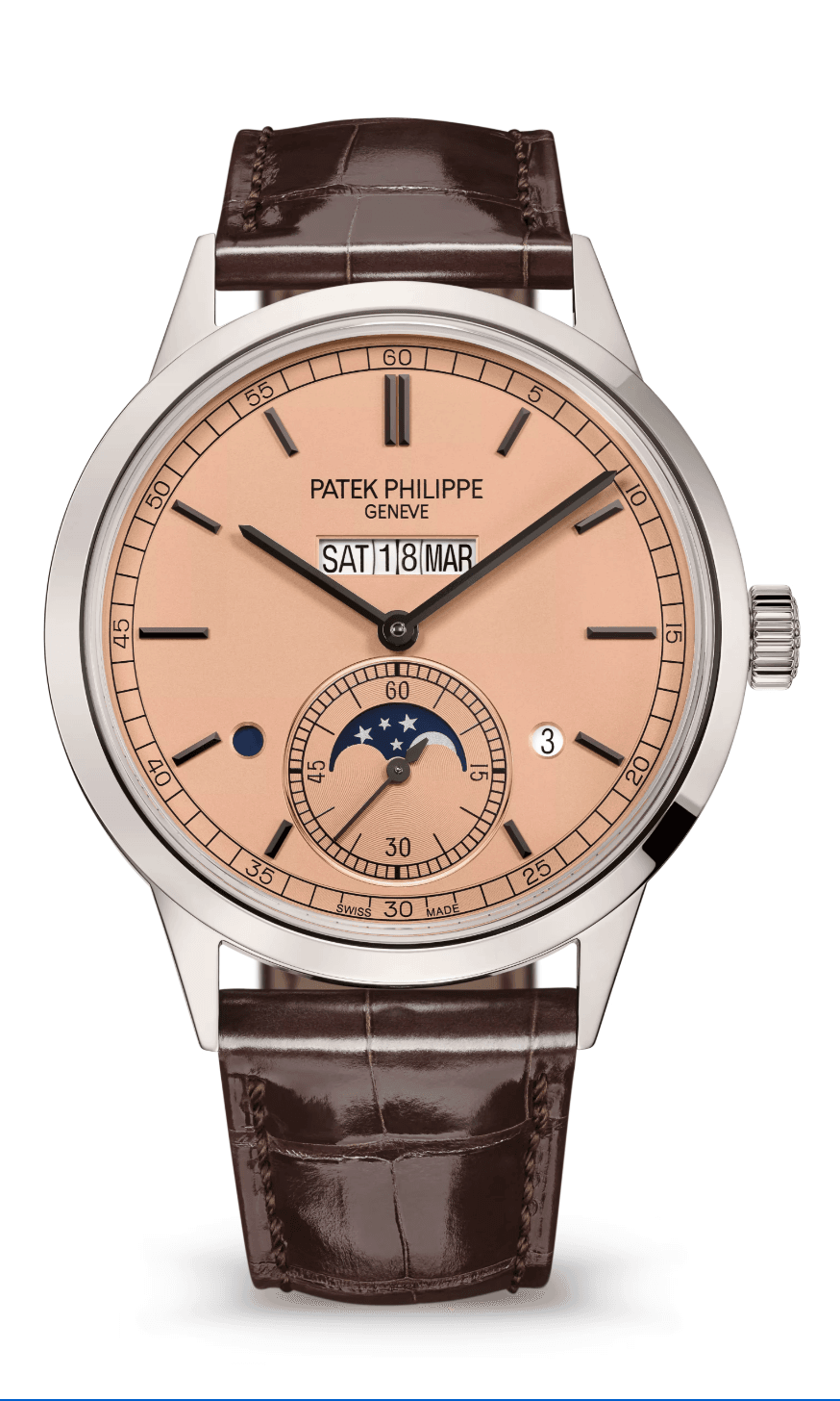Patek Philippe Grand Complications Perpetual Calendar 41mm Opaline Rose-Gilt Dial Platinum Chocolate Brown Alligator Strap